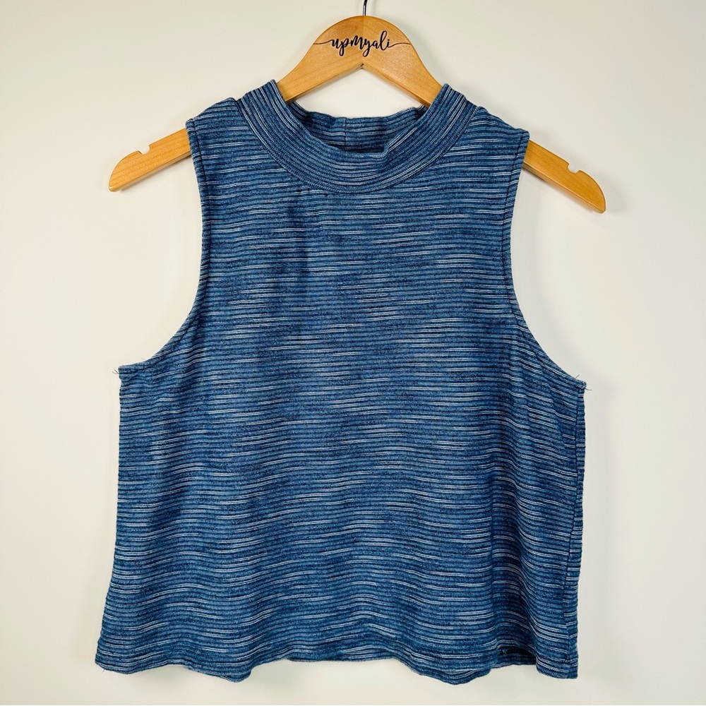Anthropologie Postmark Cropped Mock Neck Striped Tank Top Blue White Large